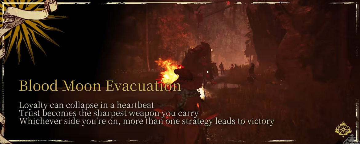 Blood Moon Evacuation: official feature card showing a fiery evacuation scene.